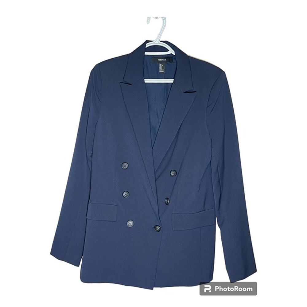 Forever 21 Blue Double Breasted Peak Lapel Blazer Jacket Women's Size L NWOT